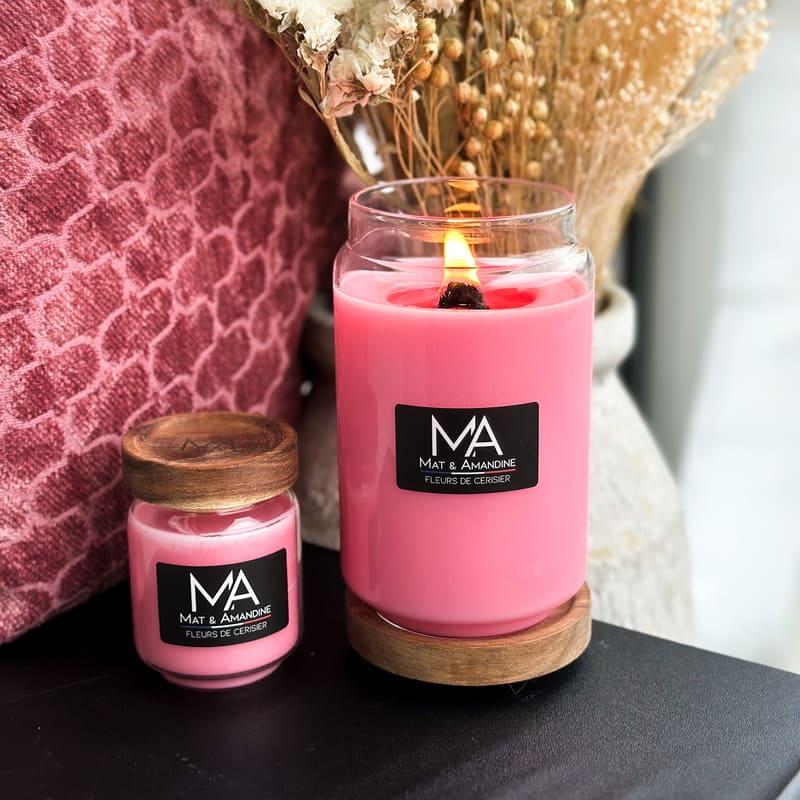 Fleurs de cerisier - Bougie parfumée, Bougie parfumée Fleurs de cerisier, Bougie naturelle parfumée